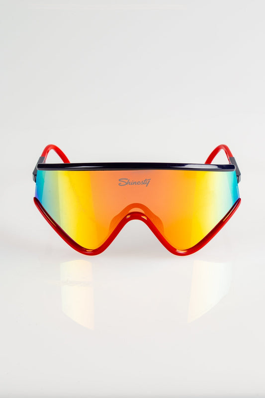 The Cornea Combusters | Red And Blue Revo Retro Macho Sunglasses - Shinesty