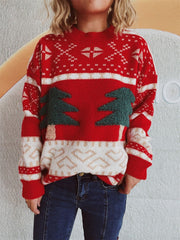 Christmas Tree Mock Neck Long Sleeve Sweater - Trendsi