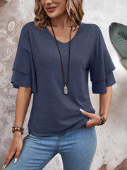 V-Neck Half Sleeve Blouse Trendsi