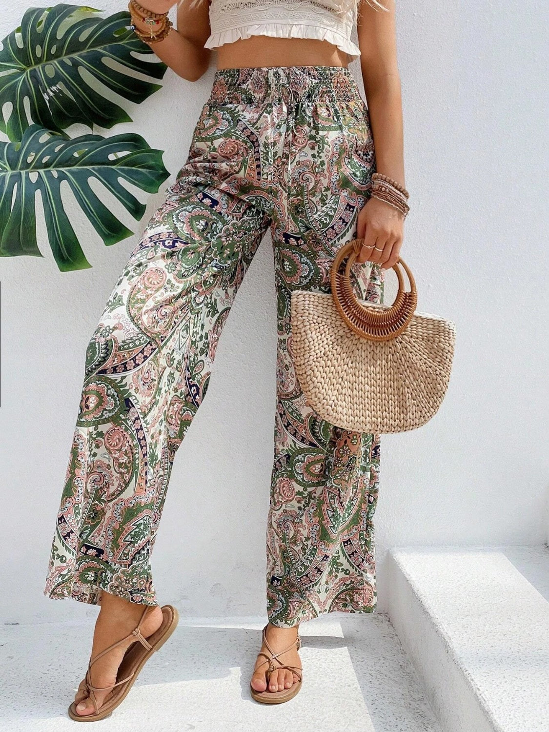 Printed Wide Leg Pants Trendsi