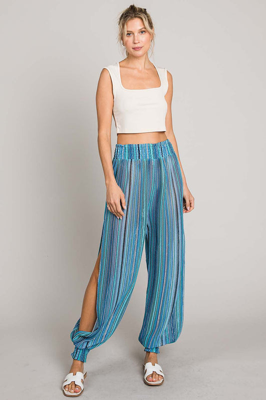 Cotton Bleu by Nu Label Striped Smocked Cover Up Pants - Trendsi