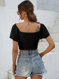 Drawstring Short Sleeve Crop Top