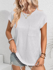 Round Neck Cap Sleeve Blouse Trendsi