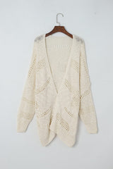 Openwork Open Front Long Sleeve Cardigan - Trendsi