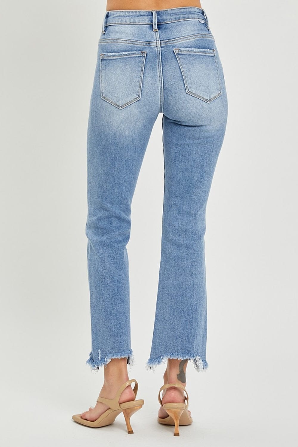 RISEN Full Size Frayed Hem Cropped Straight Jeans - Trendsi