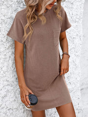 Ribbed Striped Short Sleeve Mini Tee Dress Trendsi