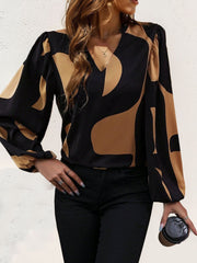 Frill Notched Long Sleeve Blouse - Trendsi