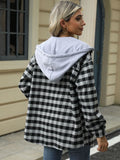 Drawstring Plaid Long Sleeve Hooded Jacket - Trendsi