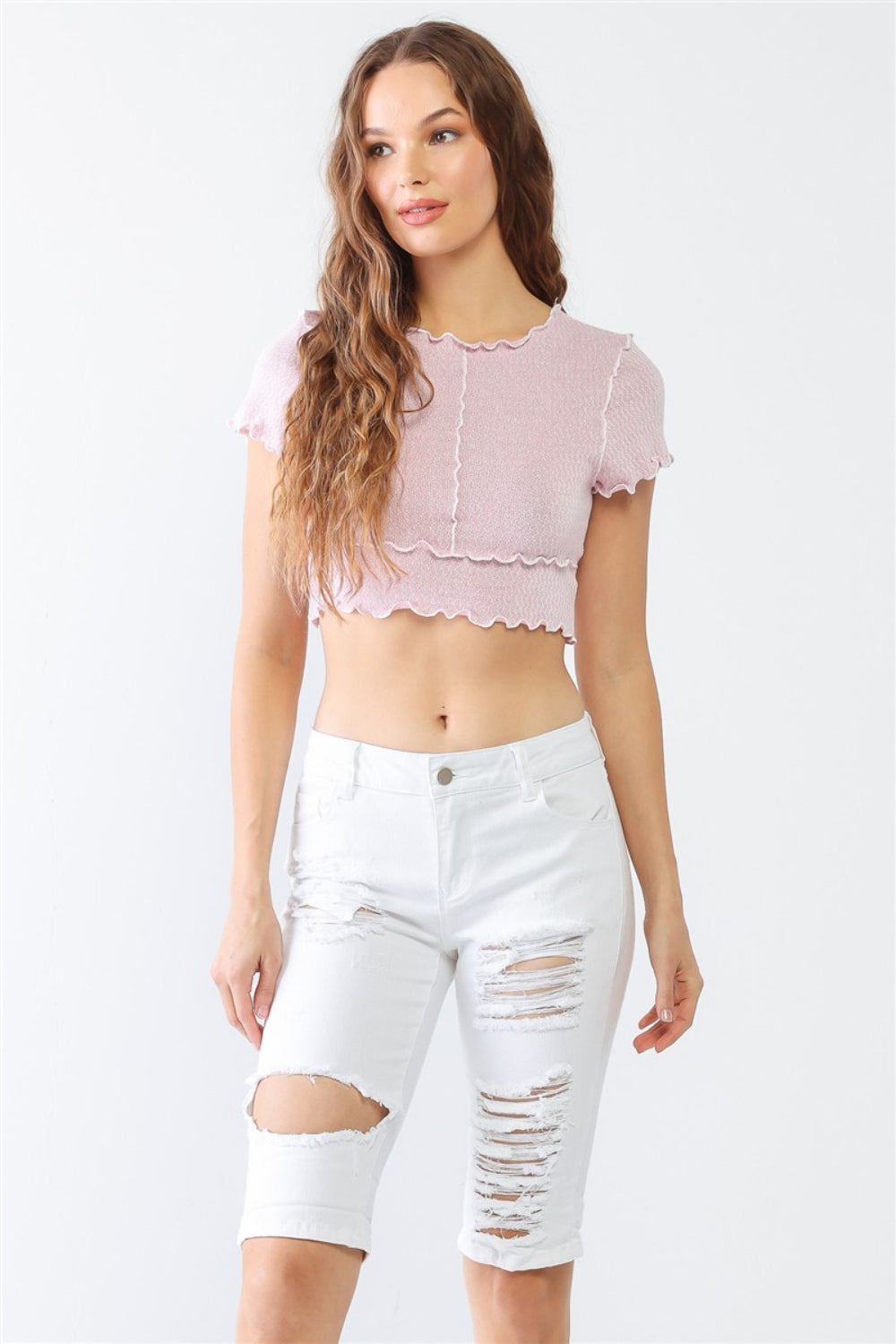 LITZ LA Distressed Bermuda Denim Shorts Trendsi