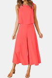 Round Neck Top and Wide Leg Pants Set Trendsi