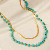 Turquoise Titanium Steel Double-Layered Necklace - Flyclothing LLC