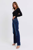 Judy Blue Full Size Raw Hem Straight Leg Jeans - Trendsi