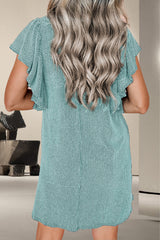 Textured Ruffled Round Neck Cap Sleeve Dress Trendsi