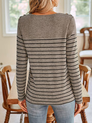 Lovelet Striped Round Neck Long Sleeve T-Shirt - Trendsi