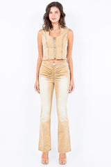 American Bazi V-Cut Ruched Flare Pants - Trendsi