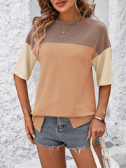 Color Block Round Neck Half Sleeve T-Shirt - Trendsi