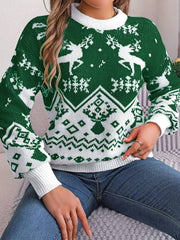 Christmas Element Round Neck Long Sleeve Sweater - Trendsi