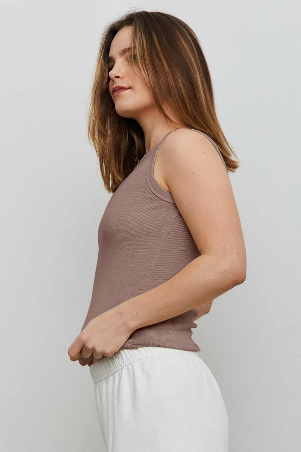 THE BLANK LAB Round Neck Ribbed Cropped Tank - Flyclothing LLC