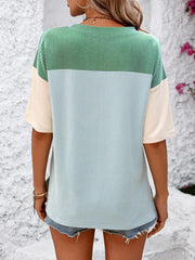 Color Block Round Neck Half Sleeve T-Shirt - Trendsi