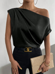 Ruched Single Shoulder Blouse - Flyclothing LLC