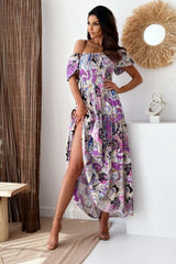 Smocked Printed Short Sleeve Maxi Dress Trendsi