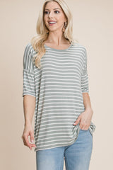 BOMBOM Striped Round Neck T-Shirt - Trendsi