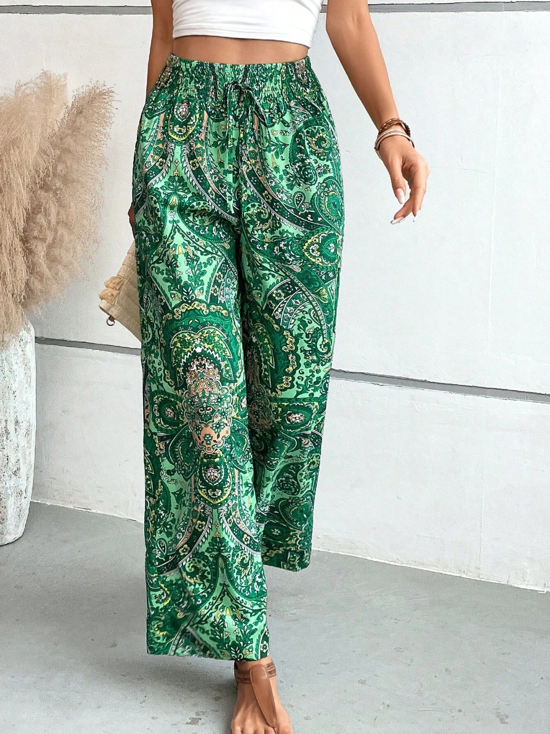 Printed Wide Leg Pants Trendsi