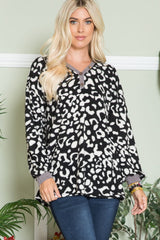 Celeste Full Size Leopard V-Neck Long Sleeve Blouse - Trendsi