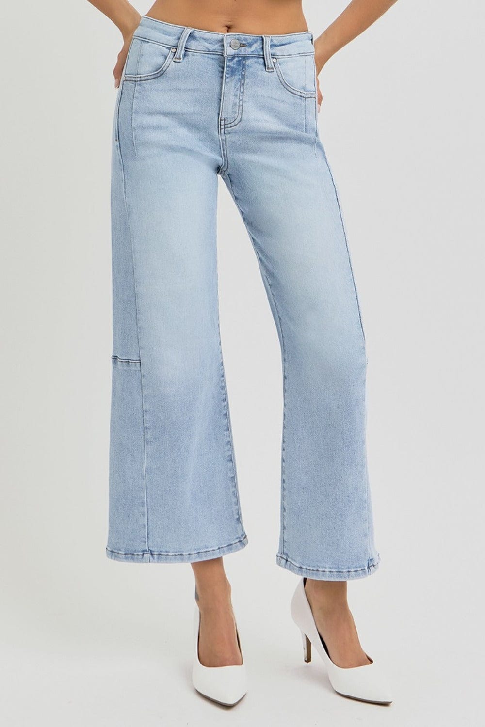 RISEN Full Size High Rise Seamed Detail Wide Leg Crop Jeans - Trendsi