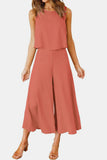 Round Neck Top and Wide Leg Pants Set Trendsi