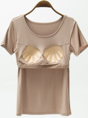 Round Neck Modal T-Shirt with Bra Trendsi