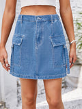 Pocketed Buttoned Denim Skirt Trendsi