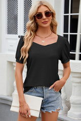 Eyelet Short Sleeve Top Trendsi