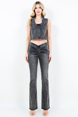 American Bazi V-Cut Ruched Flare Pants - Trendsi