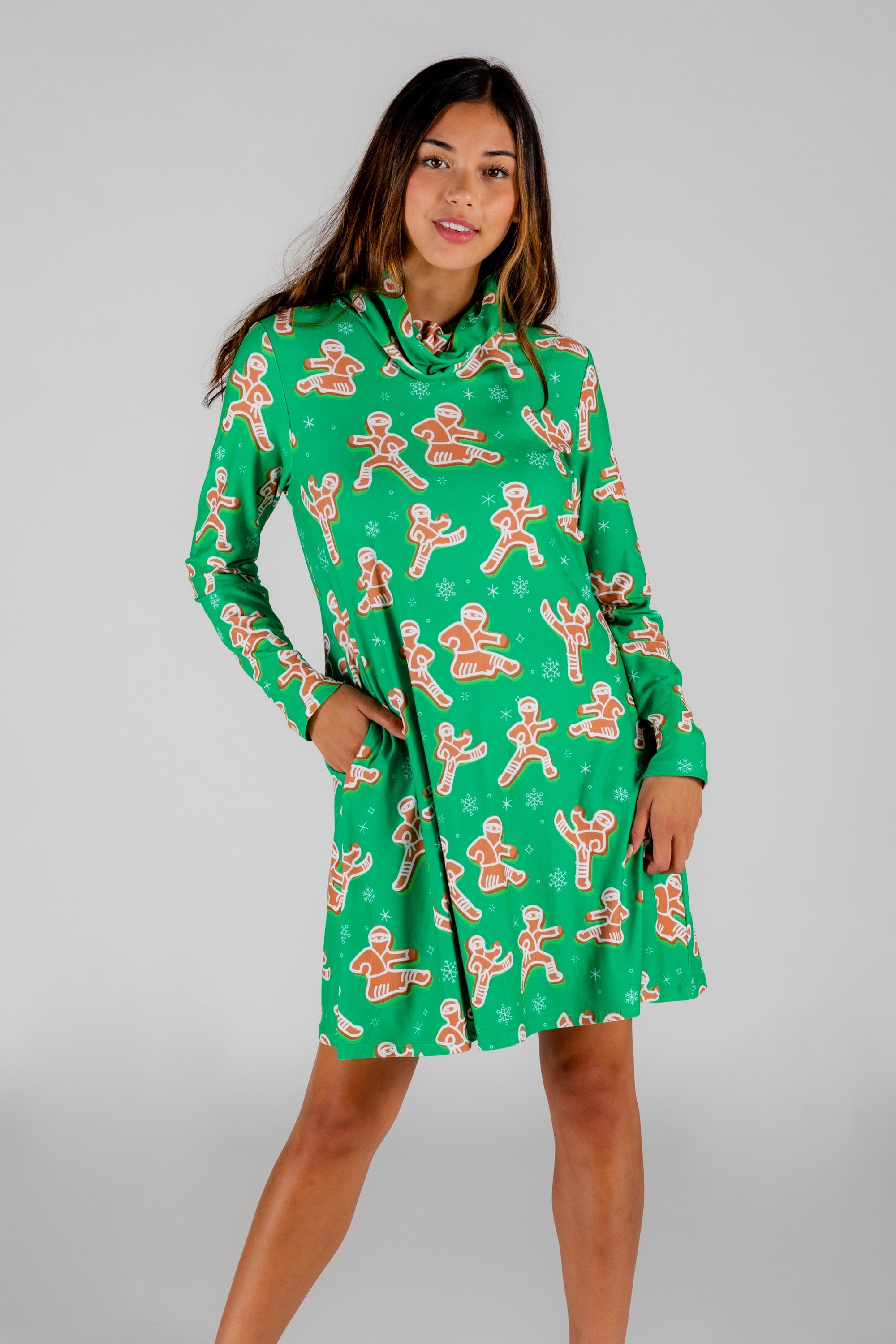 The Ninja Bread | Green Gingerbread Man Turtleneck Dress