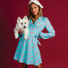 The Peppermint Pimp Canes | Candy Cane Print Christmas Wrap Dress