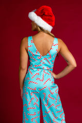 The Peppermint Pimp Canes | Candy Cane Print Christmas Jumpsuit