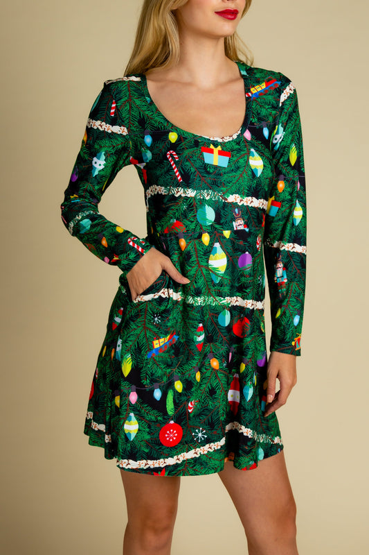 The Christmas Tree Camo | Christmas Tree Print Skater Dress