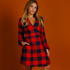 The Red & Black Lumberjack | Red Buffalo Check Christmas Wrap Dress