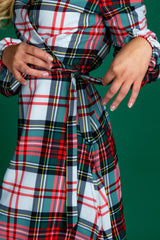 The Scotch on the Rocks | White & Red Plaid Christmas Wrap Dress