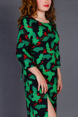 The Deck Yourselves | Holly Pattern Midi Formal Christmas Dress