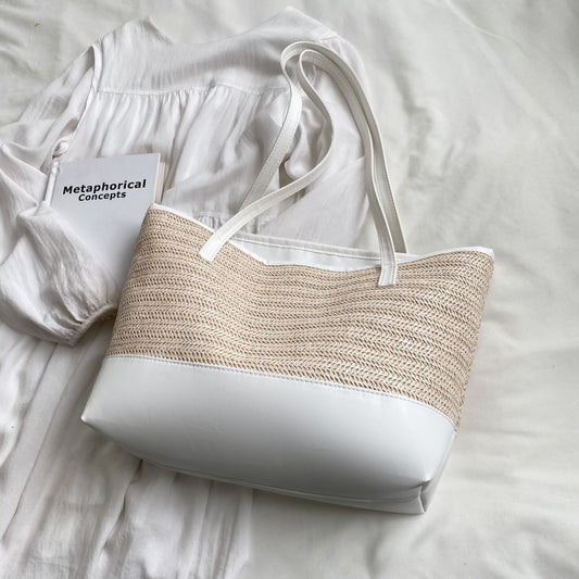 Straw Weave Leather Strap Tote Bag Trendsi