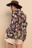 Ces Femme Ruffle Trim Long Sleeve Floral Blouse - Flyclothing LLC