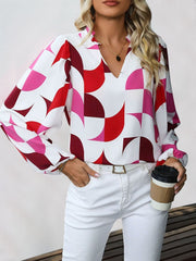 Frill Notched Long Sleeve Blouse - Trendsi