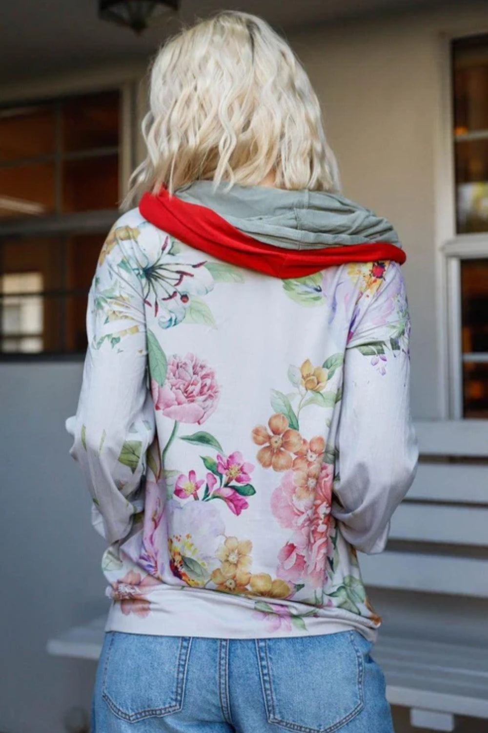 Blumin Apparel Full Size Floral Zip Up Hoodie