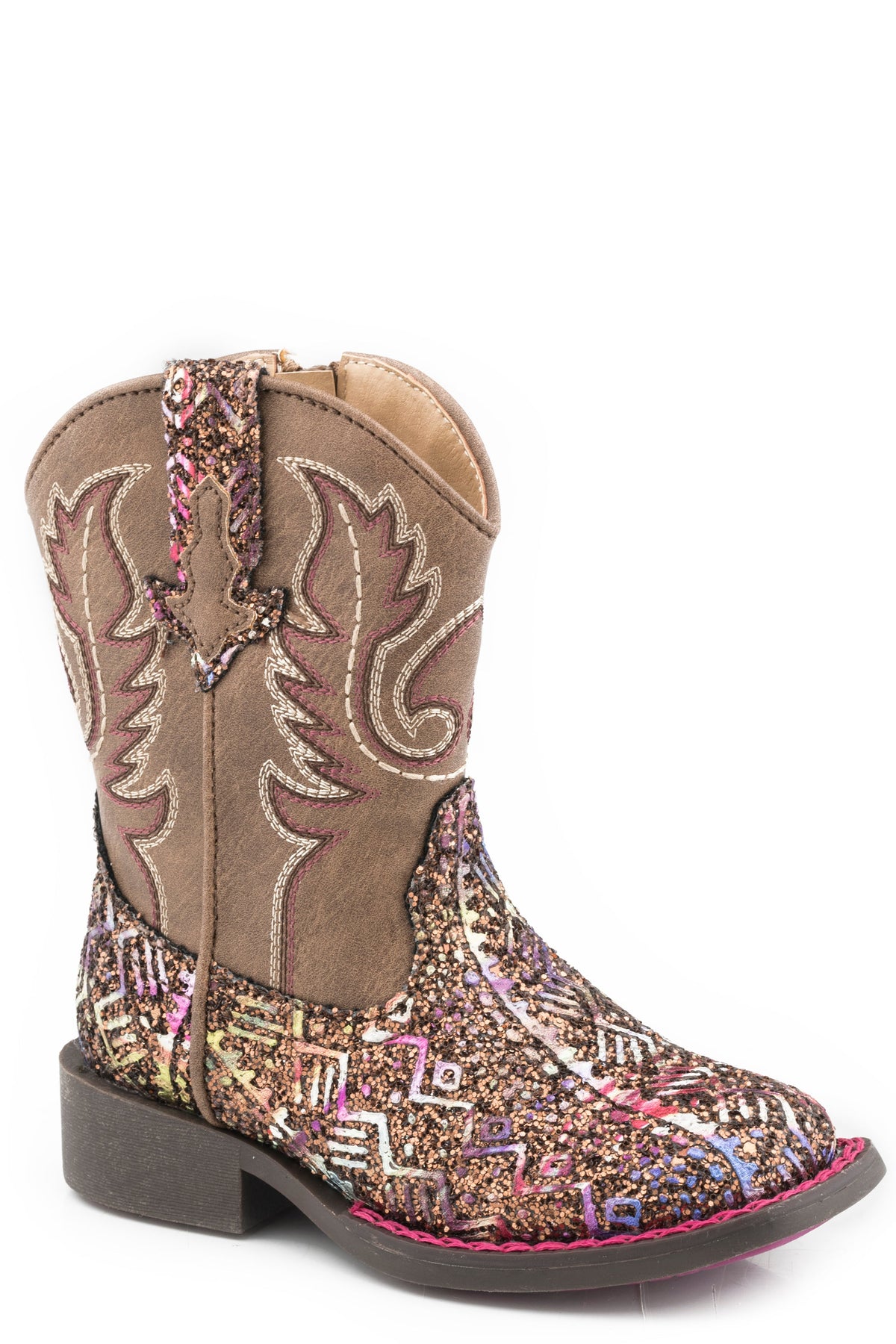 Roper Girls Toddler Brown Southwest Glitter Vamp