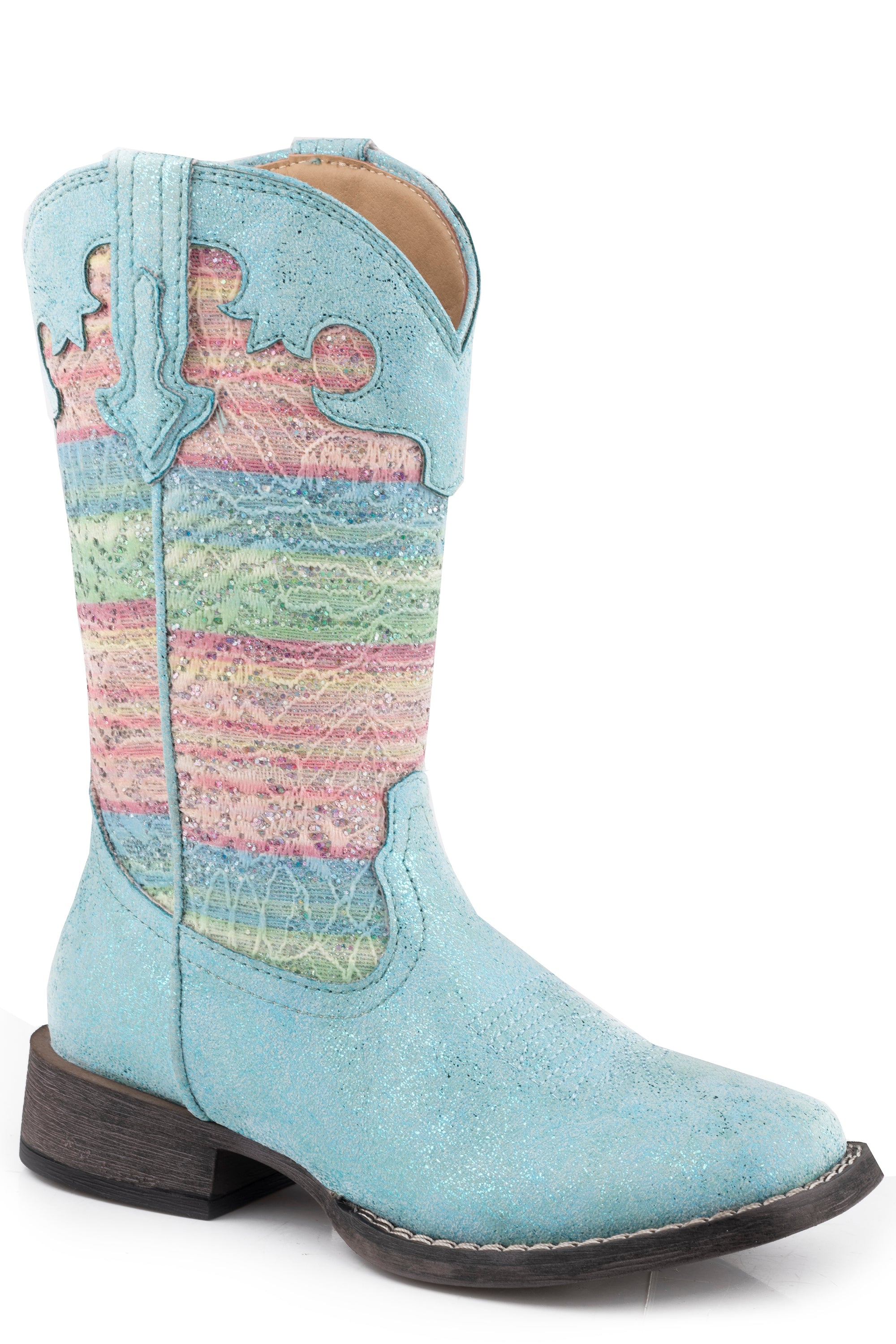 Roper Kids Girls Glitter Lace Square Toe Casual Boots Mid Calf - Flyclothing LLC