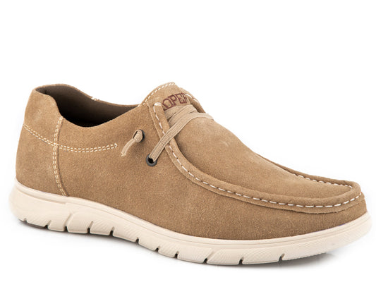 Roper Mens Tan Cow Suede 2 Eyelet Mock Toe