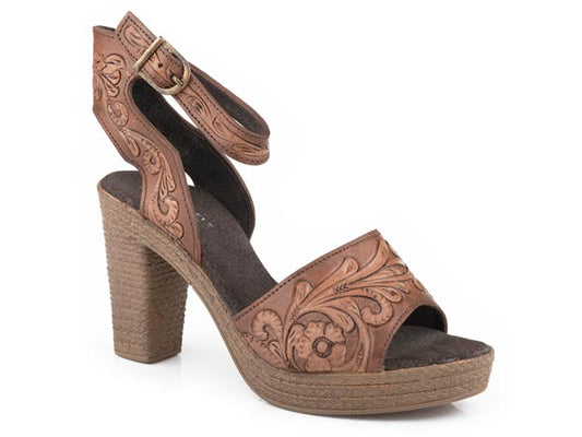 Roper Womens Two Tone Tan Tooled Sandal