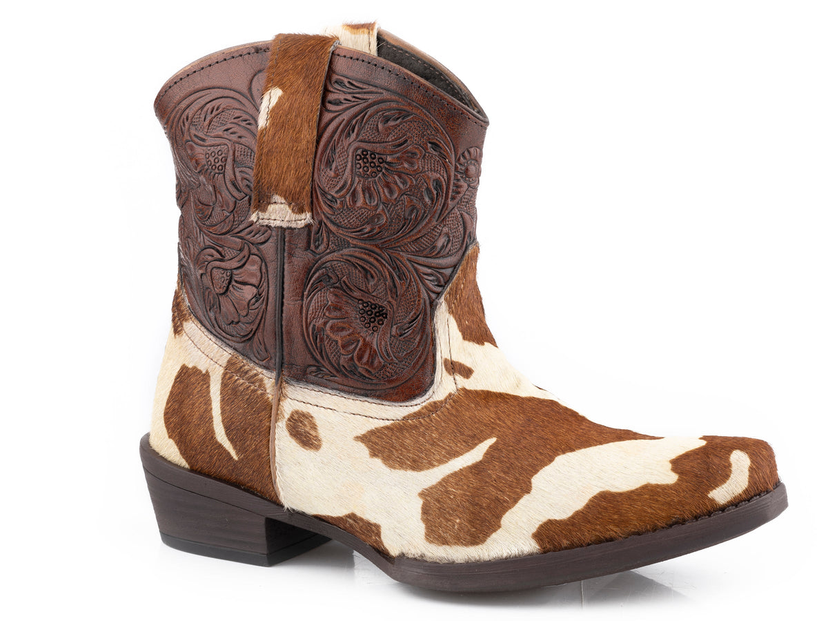 Roper Womens Brown Cow Hair On With Tooled Shaft